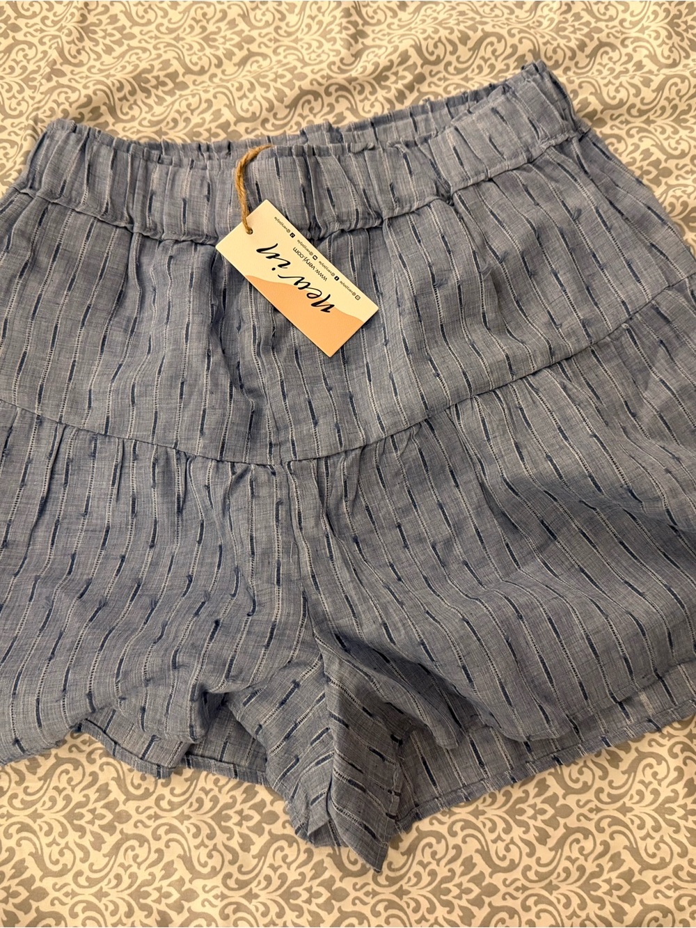 New In Very J Denim Blue Ruffle Top & Shorts Matching Set - Picture 6 of 8